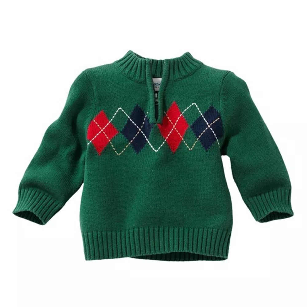 Green Quarter zip Argyle Sweater